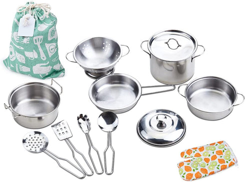 Play Pots and Pans Toys for Kids - Kitchen Playset Pretend Cookware Mini Stainless Steel Cooking Utensils Development Toys for Toddlers & Children...