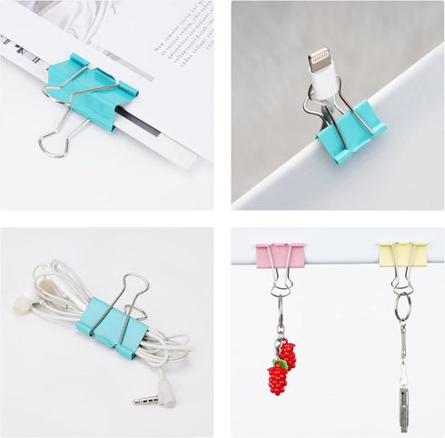 Medium Binder Clips and Paper Clips, Metal Paper Clamps Colourful Binder Clips Assorted Sizes...