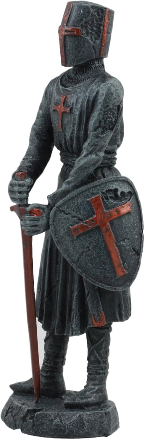 Ebros Holy Roman Empire Templar Crusader Knight with Sword and Shield Statue 6" Tall Suit of Armor Swordsman Standing On Guard Medieval Age of Kin...