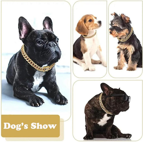 Dog Chain Collars, Diamond Necklace Metal Choke Cuban Link Dog Collar, 13mm Wide Pet Jewelry for Puppy Small Medium Large Dogs Cats Gold (10inch)...