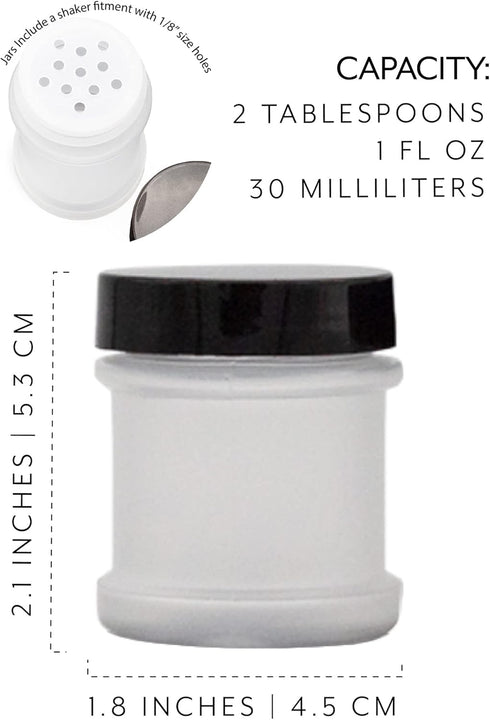 Cornucopia Mini Plastic Spice Jars w/Sifters (12-Pack, Black); 2 Tablespoon Capacity (1 Fluid Ounce) Spice Bottles for Travel, Glitter, Gifts, Fav...