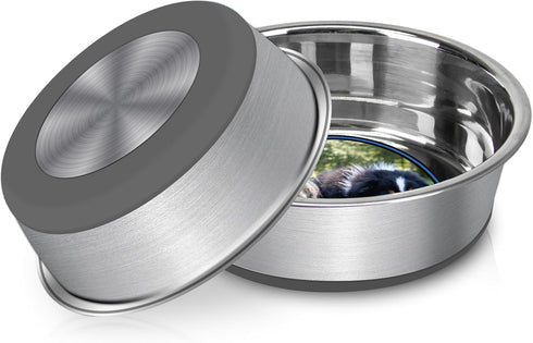 Stainless Steel Anti-Slip Dog Bowls,Non-slip Stainless Steel Pet Bowl with Foot Mat - Perfect for Mess-free Mealtime,Quiet Pet Bowls for Cats and ...