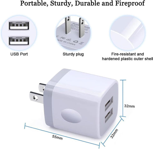 FiveBox Charger Block, USB Wall Charger, 3Pack Dual Port 2.1Amp Fast Charger Brick Base Adapter Charging Cube Plug Box for iPhone 16e 16 Pro Max 1...