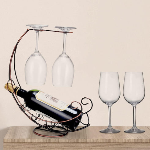 Homya Tabletop Metal Wine Bottle Rack Elevated Vertical Countertop Wine Glass Display Organizer, Dining Table Offers Wine Glasses as Gifts, Holds ...