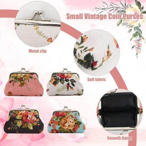 Floral Buckle Coin Purses 8Pcs Cute Rose Small Vintage Pouch Kiss-Lock Change Purse Wallets for Women Girls Kids Gift...
