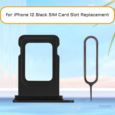 for iPhone 12 Black SIM Card Slot Replacement Single SIM Version for iPhone12 Card Tray Holder Adapter with Waterproof Rubber Ring Repair Kit Card...