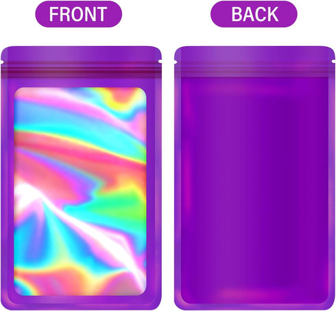 100-pack 2×2 inch mylar bags with clear window holographic resealable sealable packaging zip bag for small bussiness jewelry candy sample food pac...