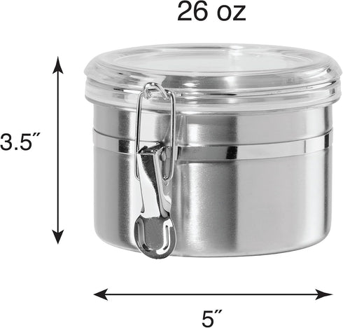 OGGI Stainless Steel Kitchen Canister 26 fl oz - Airtight Clamp Lid, Clear See-Thru Top - Ideal for Kitchen Storage, Food Storage, Pantry Storage....
