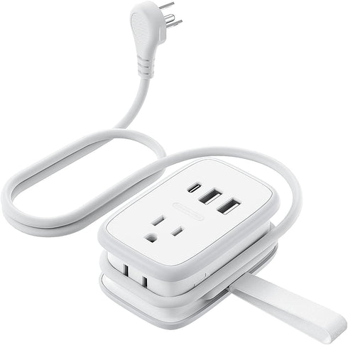 USB C Travel Power Strip, NTONPOWER Flat Plug Power Strip with 3ft Wrapped Around Extension Cord, 2 Outlets 3 USB Ports(1 USB-C) Cruise Ship Appro...