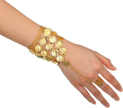 Belly Dance Jewelry Set Women Belly Dance Gold Sequins Head Chain Coins Necklace Earrings Bracelets Bohemian Tassel Anklet Chain Hand Ring Bracele...