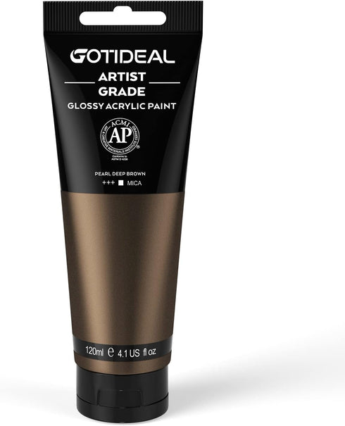 GOTIDEAL Metallic Acrylic Paint Pearl Deep Brown Tubes(120ml, 4.1 oz) Non Toxic Non Fading,Rich Pigments for Painters, Adults & Kids, Ideal for Ca...