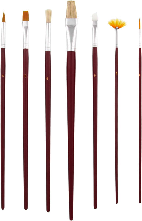 U.S. Art Supply 12-Piece Long Handle Nylon Hair & Bristle Artist Paint Brush Variety Set Red Handle...
