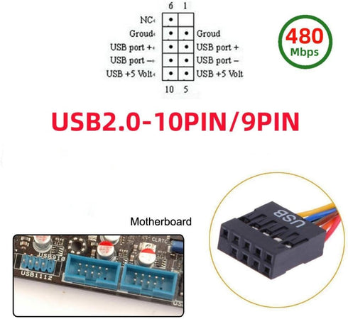 chenyang 2 Pack USB 2.0 Front Panel Header 9/10Pin Male/Female to 19/20Pin Male/Female Mainboard Header Gender Changer Connector Adapter...