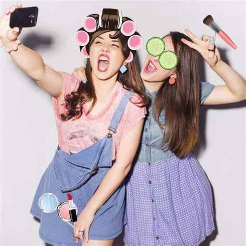 25Pcs Spa Photo Booth Props with Stick, Makeup/Spa Party Decorations for Women, Girls, Birthday Party Decorations, Makeup Selfie Props...