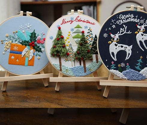 Gogobear 7.9" Desktop Wall 3D Art Embroidery Painting Adult Beginner Handmade Embroidery DIY Christmas Elk Material Kit Complete Set Includes All ...