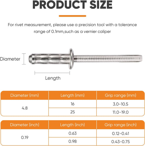 3/16" x 5/8" 304 Stainless Steel Double-Drum Blind Rivets - Round Head, Pull Nail Drum Type - Ideal for Home Renovation, Auto Repair - Multi-Drum ...