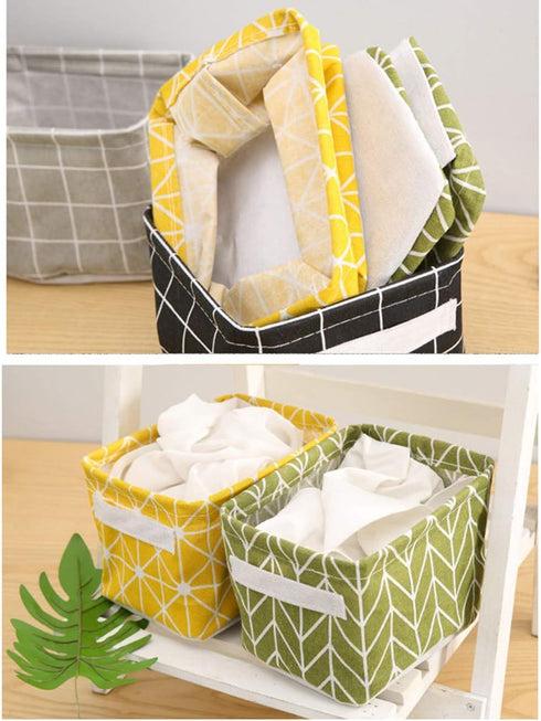 AARAINBOW 3 Packs Storage Basket Bins Canvas Mini Storage Cubes Storage Basket for Makeup, Toys Liners, Books Storage Baskets with Handles for She...