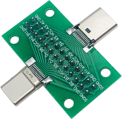 2 Pcs USB 3.1 Type-C Male to Female Test Board with PCB Board 24 Pins 2.54 mm Double-Sided Socket with pin Header Connector for Date Line Wire Cab...