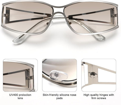 Y2k Sunglasses for Women,Fashion Metal Y2k Glasses,Trendy 2000S Sunglasses Aesthetics Y2k Shades Accessories...