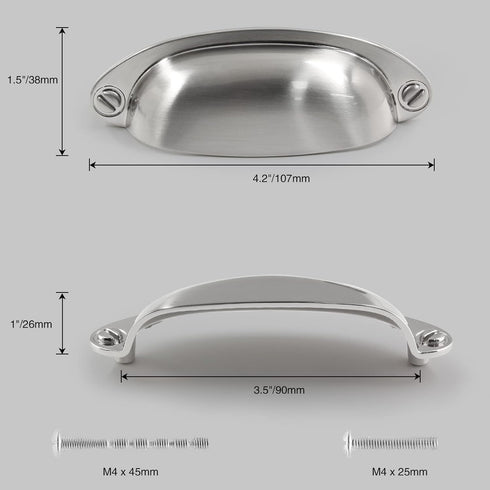 Waziaqoc 6PCS Brushed Nickel Drawer Pulls, 3.5" Hole Center Cabinet Cup Pull, Vintage Shell Metal Cabinet Handles for Kitchen Cabinet Wardrobe Dra...