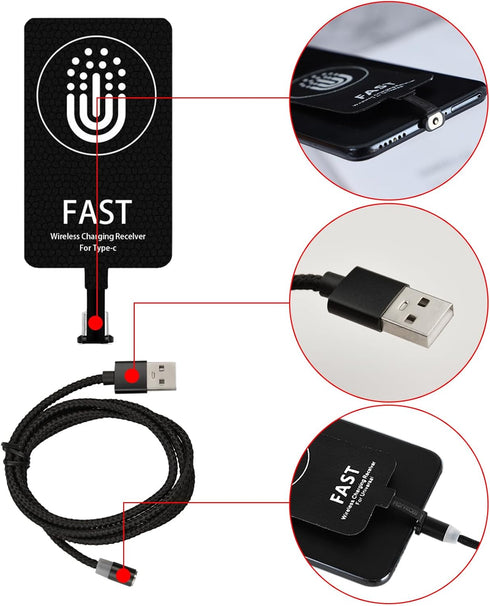 Type C Wireless Charging Receiver, 10W 5V/2A Fast Wireless Charger Adapter, Wireless Charger Receiver Chip Suitable for Android Cell Phones...