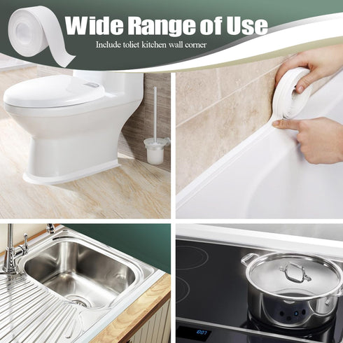 Caulk Tape White 2 Pack Waterproof Tape for Shower Toilet and Kitchen Caulking Strip Wall Edge Protector Shower Tile Sealer Adhesive sealant 1.5" ...