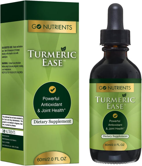 Go Nutrients Turmeric Ease - Organic Turmeric Supplement with Curcumin, Ginger & Black Pepper – Liquid Drops Extract Tincture for Quick Absorption...