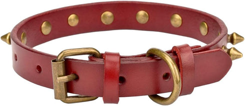 Basic Classic Adjustable Genuine Cow Leather Pet Collars for Cats Puppy Dogs (Medium/Neck 10.5"-13", A-Red)...