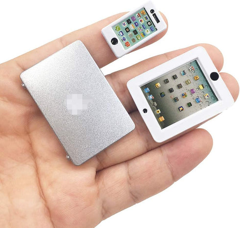 3 Pack Dollhouse Mini Laptop Tablet and Smart Phone Scene Computer Simulation Accessories for Doll 1/6 1/12 Miniatures Silver...