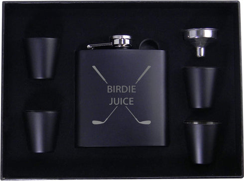 Birdie Juice Flask, Funnel, Shot Glasses, and Gift Box - Golfing Birdie Juice Hip Stainless Steel Metal Matte 6-Ounce Golf Bag Flask (Black)...