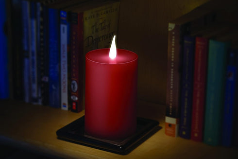 WC1686R 6 inch Flameless Battery Operated LED Wax Pillar Candle with Automatic Timer and Warm White 3D Flickering Flame, Red...