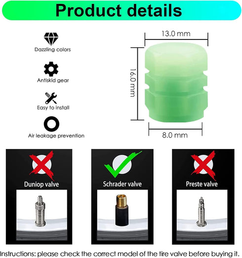 Car Tire Valve Caps, 12 PCS Glow in The Dark Valve Stem Caps Universal for Car, Bike, SUV, Motorcycles, Truck...