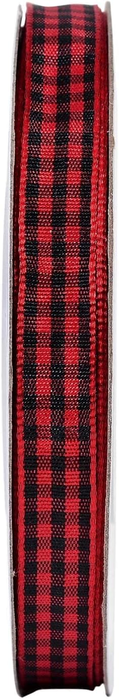 YAMA Gingham Ribbon 3/8" Wide by 25 Yard, Red and Black Plaid Ribbon for DIY Crafts, Gift Wrapping, and Fabric Sewing Accessories...