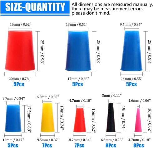Glarks 50Pcs Silicone Rubber Tapered Plug Assortment Kit for Masking Off Holes During Powder Coating, Painting, Hydro Dipping, Media Blasting (50P...