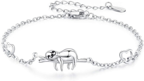 JUSTKIDSTOY Sloth Bracelets Sterling Silver “Slow Down Be Happy” Slider Animal Chain Necklaces for Women Sloth Gifts Lover (Bracelet)...