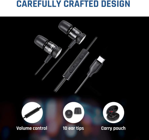 KLIM Fusion C - USB-C Earbuds with Microphone + Long-Lasting Wired Ear Buds + 5 Years Warranty - Innovative: in-Ear with Memory Foam + Earphones w...