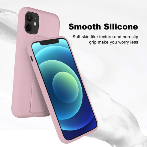 LAUDTEC Silicone Kickstand Case Compatible with iPhone 11, Vertical and Horizontal Stand Hand Strap Metal Kickstand Cover, Flexible Soft Liquid Si...