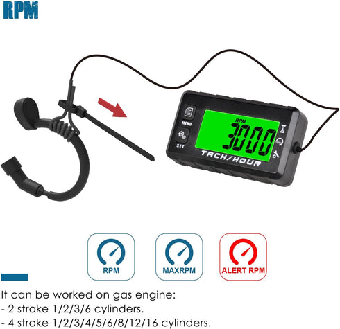 Runleader Digital Self Powered Hour Meter Tachometer,Maintenance Reminder,Alert RPM Reminder,User Shutdown,Waterproof,Use for ZTR Lawn Mower Gener...