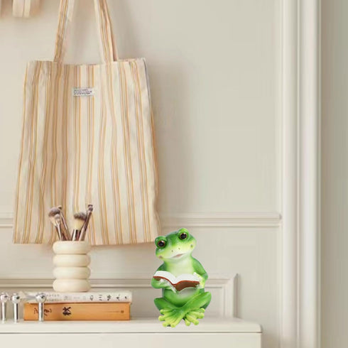 Frog Statue,Resin Decor,Fairy Garden Outdoor Decoration,Frog Reading Book Figurine,Crafts for Home Office Bathroom...