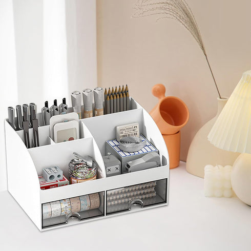 Desk Organizer, Desktop Organizers and Accessories with 6 Compartments and 2 Drawers, Aesthetic Desk Accessories for Home, Office, School...