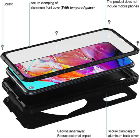 Feitenn Galaxy A70 Case, Samsung A70 Case Heavy Duty, Gorilla Glass Armor Aluminum Alloy Metal Cover Bumper Water Resistant Military Shockproof Ha...