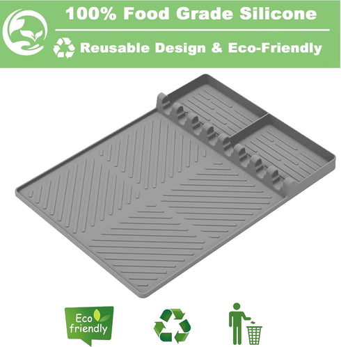 Silicone Grill Side Shelf Mat for Blackstone BBQ Grill, 3 in 1 Silicone Spatula Mat with Drip Pad,Large Silicone Utensil Rest for Multiple BBQ Gri...