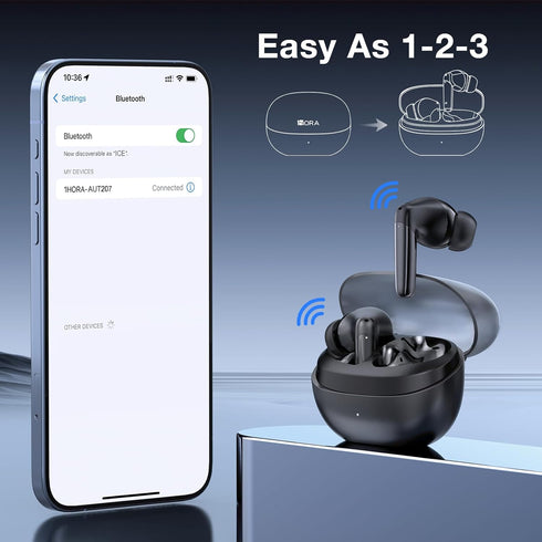 1 Hora Wireless Earbuds Bluetooth 5.3, Touch Control Headphones with Transparency Wireless Charging Case, Premium Sound in-Ear Earphones, Compatib...