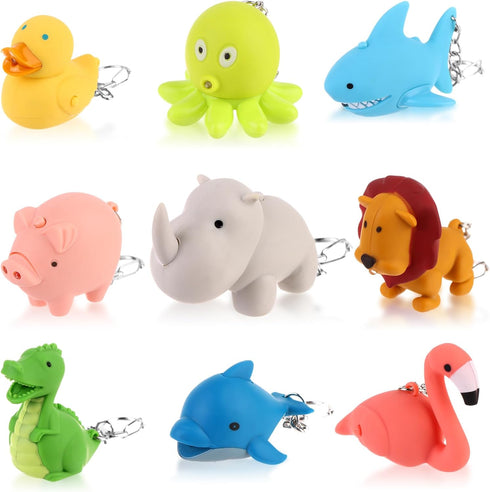 9 PCS Nurse Flashlight Pediatric Nurse Flashlight Keychain Animal Flashlight Keychain Dolphin Lion Flamingos Dinosaur Shark Rhino Octopus Duck Pig...