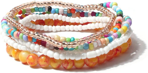Handmade Stackable Beaded Bracelet Set for Women Boho Colorful Seed Beads Stretch Wristbands Bracelets...