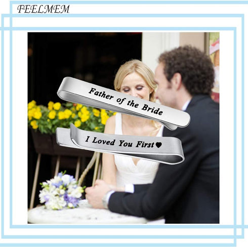 FEELMEM Father of The Bride Gifts to The Man I Love You First Stainless Steel Tie Clips Wedding Tie Bar for Dad Gift...
