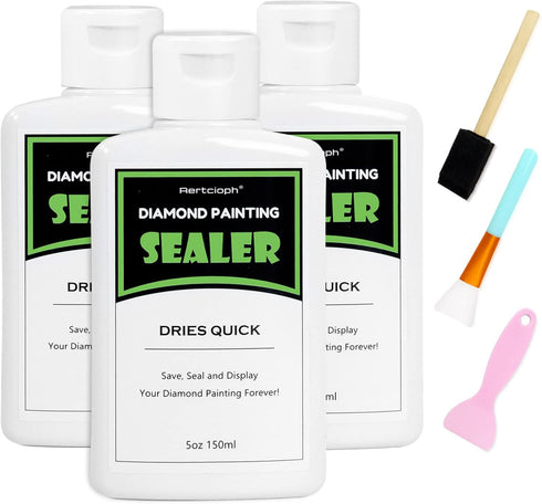 Diamond Painting Sealer Kits 15 OZ with Brushes, Diamond Art Coaster Glue Diamond Sticker Sealer Puzzle High Gloss Glue, 3 Pack 5 OZ Each Bottle...