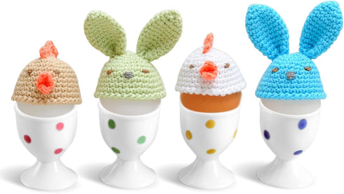 Cinf Ceramic Polka Dots Egg Cup Gift Set of 4 Porcelain Holder Breakfast Boiled Cooking Tools Stable Easy to Clean Childhood Memories Table Decora...