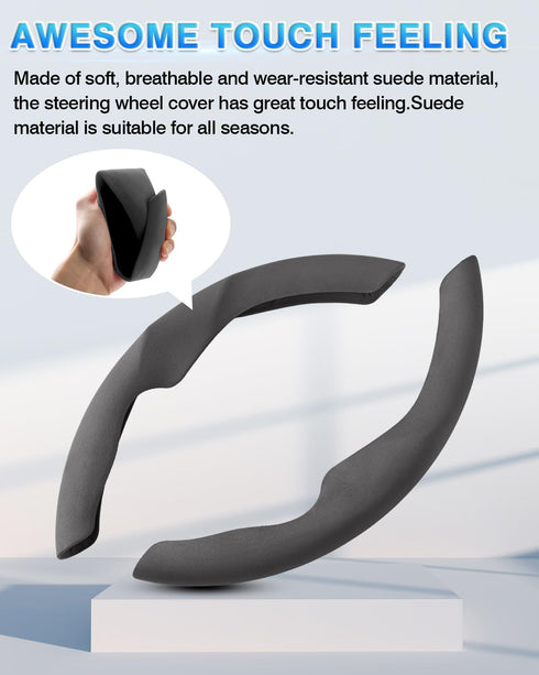 Custom-Fit for Tesla Steering Wheel Cover, Tesla Model Y / 3 Suede Steering Wheel Cover, Non-Slip, Breathable, Durable, Tesla Model Y / 3 Accessor...
