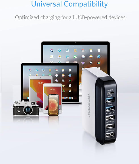BESTEK Multi Ports USB Car Charger, Fast Charge 86W 9A Quick Charge 3.0 & USB-C PD Car Charger Adapter with Smart Identification for Cell Phones, ...
